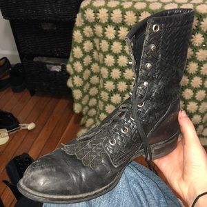 Vintage Black Fringe-Toe Moto Boots